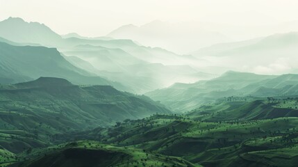 Wall Mural - misty mountain ranges