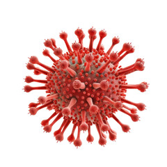 Poster - Detailed representation of a virus model illustrating spikes on a red spherical body against a transparent background