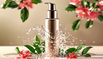 Wall Mural - Luxurious Collagen Essence in Glistering Water Splash for Natural Cosmetic Promotion and Skin Care Advertising