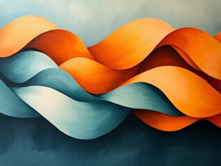 Poster - This artwork features flowing waves in shades of orange and blue, gracefully overlapping and twisting, creating a tranquil, soothing, and beautifully balanced artistic composition.