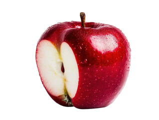 Red apple with a bite taken out, isolated on white background. PNG transparent.