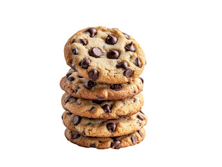 Stack of chocolate chip cookies, isolated on white background. PNG transparent.