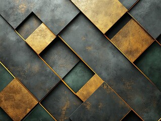 Poster - A detailed abstract image showcasing a geometric pattern with gold and dark textures, evoking feelings of luxury, depth, and artistic precision in a modern style.