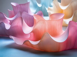 Aufkleber - An intricate abstract image featuring graceful, colorful shapes arranged in a sculptural manner, evoking a sense of balance and harmony within a modern artistic framework.