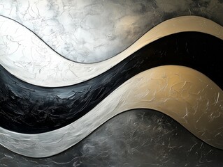 Poster - Abstract wall art featuring smooth, wavy lines in monochrome tones. The piece portrays a flowing, harmonious balance between dark and light neutrals.