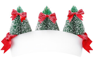 Christmas banner with a decorative green tree and red ribbon, clean design, festive decoration, isolated on white background. PNG transparent.