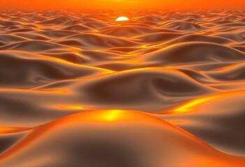 Wall Mural - a landscape with rolling hills made of polished metal, reflecting the glowing orange hues of a sunset create with ai