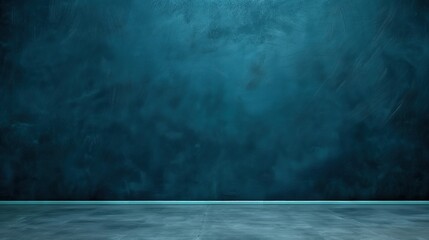 Poster - A solid dark blue wall with a smooth concrete floor fills the empty room, illuminated by natural light streaming through an unseen window