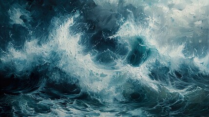 Poster - Turbulent Ocean Waves: A Dramatic Seascape Painting