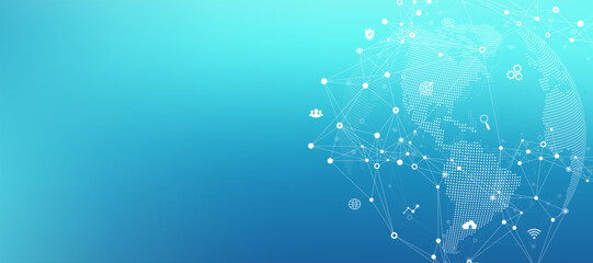 Aufkleber - Global network connection banner design template. Header social network communication in the global business concept. Big data visualization. Internet technology