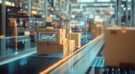 Smart warehouse management system using augmented reality technology to identify package picking and delivery . Future concept of supply chain and logistic business	
