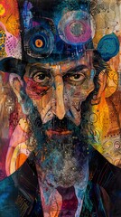 Wall Mural - Abstract Portrait Painting of a Man with Colorful Details