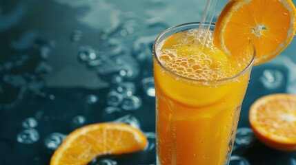 Wall Mural - Orange Juice with Ice and Orange Slices