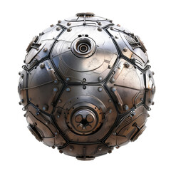 Poster - Metallic sphere with visible wires, screws, and bolts, suggesting advanced technology