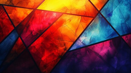 Wall Mural - A colorful stained glass window with a blue triangle in the middle