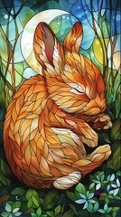 Wall Mural - A rabbit is sleeping in a field of grass