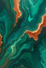 Sticker - Textured malachite slab displaying swirling patterns of green and black, placed on a wooden surface to provide contrast and warmth to the image., navy blue, white and bold yellow color scheme, golden 