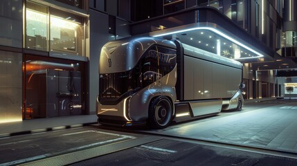 Futuristic Semi-Truck in the City