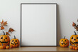 © Vitalii - Mock up frame on the table in a modern luxury minimalist living room with halloween decorations
