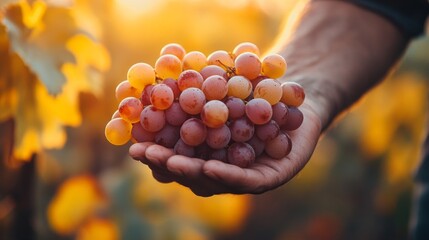 Poster - A hand holding a bunch of grapes