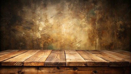 Empty wooden table over grunge product display montage background