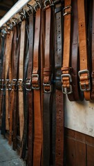 Poster - Market stand with many leather belts.