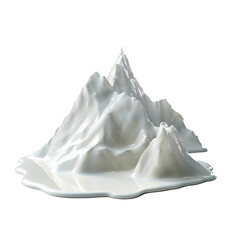 Poster - Mountain range made of milk is melting, creating a puddle on a white background