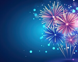 Poster - Vibrant fireworks burst in colorful patterns against a dark blue background, creating a festive and celebratory atmosphere.