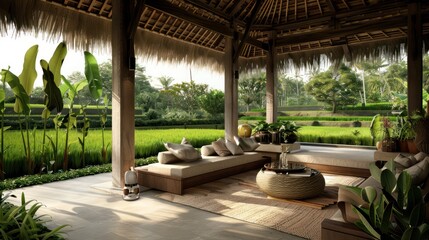 Poster - Tropical Patio with Rice Paddy View