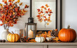© AZ Studio - Cozy autumn display featuring seasonal artwork, pumpkins, and festive decor in a warm indoor setting
