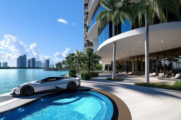 Miami Real Estate Trends illustrated in a housing-themed infographic, focusing on current trends in Miami's luxury condos and waterfront properties