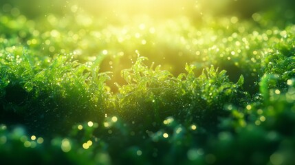 Poster - A lush green field with a bright sun shining down on it