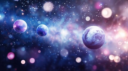 Poster - Visualization of multiverse theory with multiple earths and cosmic connections illuminated by stars