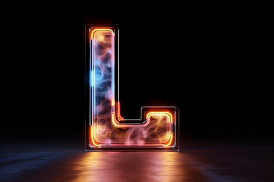neon light letter L on black background