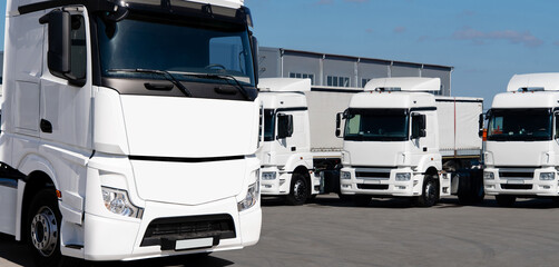 Poster - Semi truck fleet at the logistics center