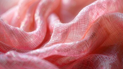 Close-up of Pink Fabric with a Delicate Grid Pattern and Subtle Shimmer