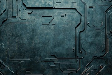 Poster - A textured metallic background featuring intricate circuit patterns, perfect for technology and digital design projects.