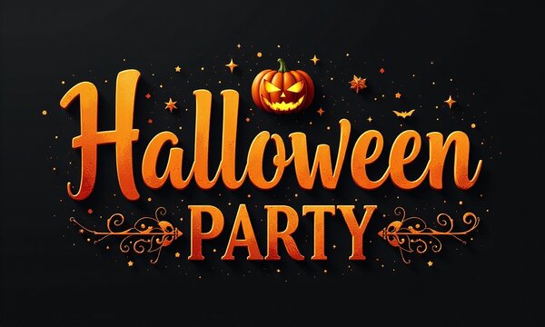 Halloween party, spooky text, jack-o'-lantern, creative typography, eerie design