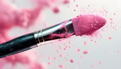 Colorful artistic brushes surrounded by vibrant pink powder, showcasing creativity and imagination in AI-generated art