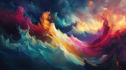 Wall Mural - Abstract colorful painting of swirling clouds and waves.