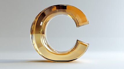 Golden glass letter C on a white background.