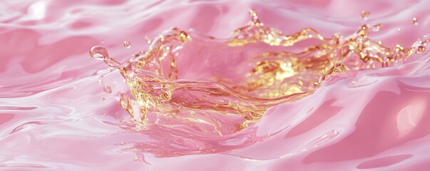 Poster - Golden liquid splashing making ripples on pink background