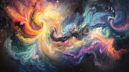 Wall Mural - Abstract oil painting with swirling colors reminiscent of a nebula.