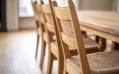 Ornate oak dining chairs with woven seats, displayed in a grand, heritage home dining room, oak wood furniture, heritage decor