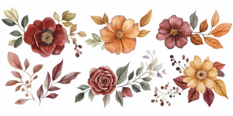 This stunning and beautiful fall floral wreath showcases a vibrant array of autumn flowers, colorful leaves, and charming wildflowers, making it ideal for invitations and various floral card designs