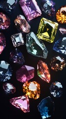 Multicolored gemstones sparkling on black background