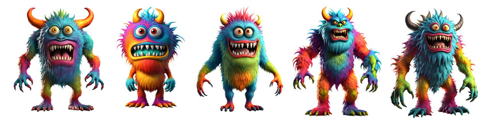 Poster - 3D Illustration set of monster character