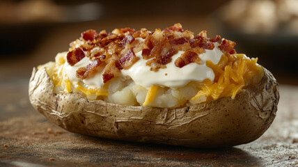 Loaded baked potato with bacon, cheese, and sour cream