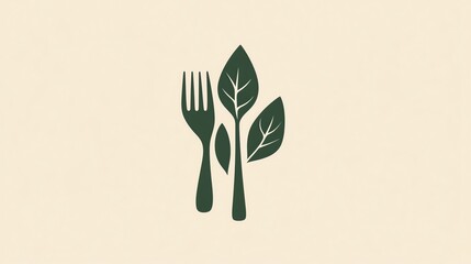 Simple green fork and leaves logo design on a white background.