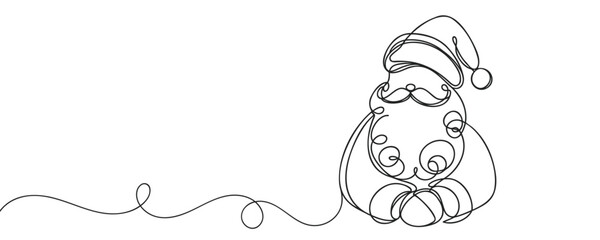 Santa Claus continuous one line drawing. Christmas winter new year concept